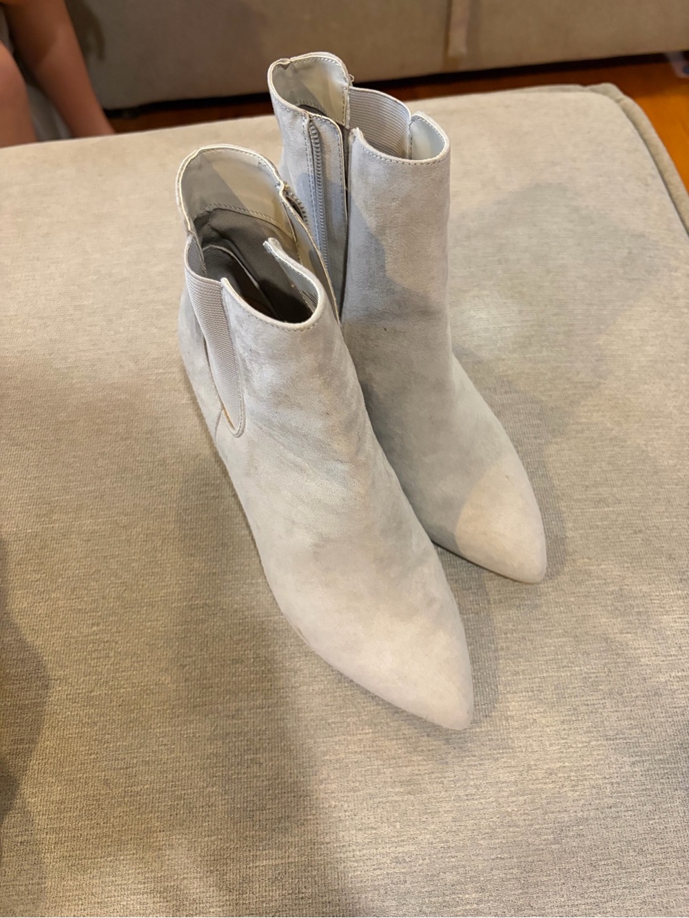 Women's Express Suede Pointed-Toe Ankle Boots - Light Gray size 8